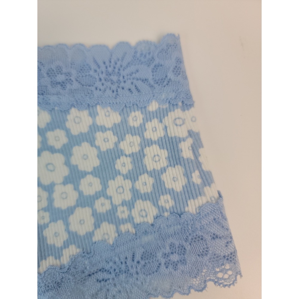PINK Victorias Secret Blue Floral Ribbed Lace Trim Cheeky Panty Small NEW - Picture 6 of 7